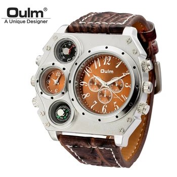 Oulm HP1349 Unikalus Dizaineris Prekės Vyrų Sporto Žiūrėti Dviejų Laiko Zonų Kvarco Žiūrėti Didelis Ciferblatas Atsitiktinis Laikrodis vyriški Laikrodžiai