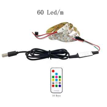 RGB USB LED Juostelės WS2812B Adresuojamo Pikselių Juosta 14Keys Nuotolinio valdymo pultelis TV Atgal Pagal Kabineto Lempos DC5V 1m/2m/3m/4m/5m