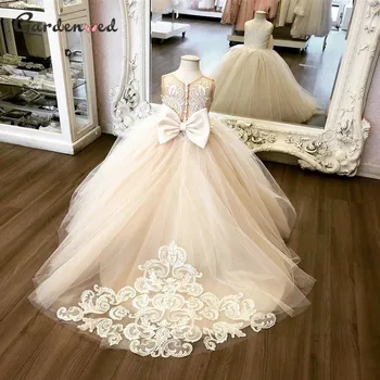 Balta Gėlė Mergina Dress 2021 Pearl Nėrinių Princesė Suknelė Mergina Rankovių Pirmosios Komunijos Suknelės, Vaikų Vestuvės Dress