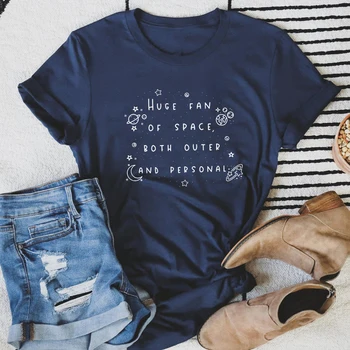 Didžiulis Gerbėjas Erdvės, Tiek Išoriniai Ir Asmeniniai marškinėliai Estetinės Astronomijos Grafinis Tee Viršuje Retro Moterų trumpomis Rankovėmis Intravertas Marškinėlius