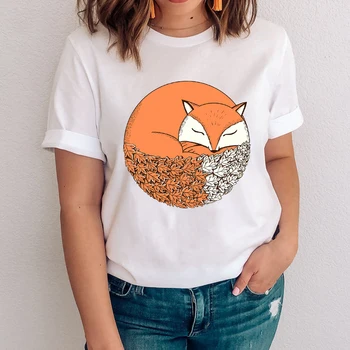 Moterys Grafikos Animacinių filmų 90s korėjos Vasaros Pavasario Fox Gyvūnų Drabužius Lady Viršūnes Drabužių Tees Spausdinti Moterų Marškinėlius (T-Shirt