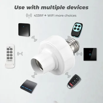 WiFi+RF433 Smart Lemputės Adapteris Lempos Laikiklis Bazės AC Smart Gyvenimas/Tuya RF433 Belaidžio ryšio Jungiklis Alexa 