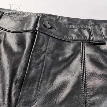 Novmoop natūralios odos avikailio moterų kulkšnies ilgio kelnės oficialų elegantiškas lady stiliaus Pantalon raccourci en cuir LT3358