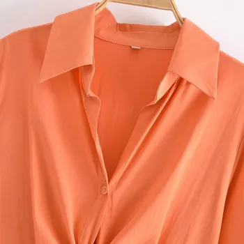 Moteris Elegantiškas Apelsinų Jungiamąją Marškinėliai Mini Suknelė 2021 M. Pavasarį Atsitiktinis Moterų Tuščiaviduriai Iš Trumpos Suknelės Ponios Streetwear Plisuotos Suknelė