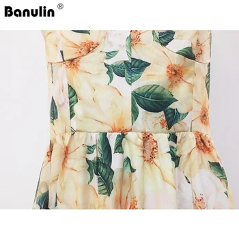 Banulin Naujas 2021 kilimo ir tūpimo Tako Vasaros Boho Suknelė Moterų Spageti dirželis Backless Camellia Gėlių Spausdinti Domino Pynimas Paplūdimio Suknelė
