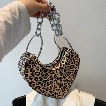 Seksualus Leopard Širdies formos Pažasties maišelį 2021 m. Vasarą Naujų PU Oda Moterų Dizaineris Rankinės Prabangos prekės Grandinės Pečių Krepšiai