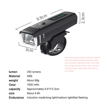 1500mAh Dviračių Priekinių žibintų USB Įkrovimo Dviračių Žibintų Smart Indukcijos Žibintuvėlis Su LED Maitinimo Ekranas Bike Accessories