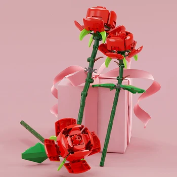 Kūrybos Rožių Puokštė Building Block Modelis Mergaitė Dovana Valentino Dienos Romantiškas Gėlių, Augalų, Namų Puošybai 