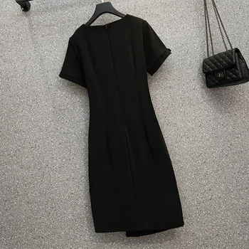 Plius Dydis Moterų Satin Black Kratinys Šalis Suknelė trumpomis Rankovėmis Aikštėje apykaklės Aukštos Juosmens Elegantiškas Suknelės 2021 M. Vasaros Didelis Drabužių