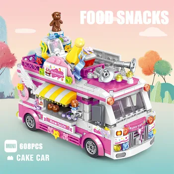 Miestas Draugais Ledų Sunkvežimis Street View Valgomasis Automobilių Mini Blokai Kūrėjas Maisto Užkandžių Parduotuvė Plytų Žaislai Vaikams Mergaitėms