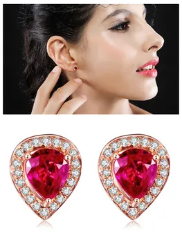 Stud Ruby auskarai moterims raudonųjų kristalų, brangakmenių elegantiškas Artimųjų Rytų royal 14K rose gold bauda vintage papuošalai dovanos mergina šalis
