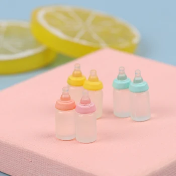 6Pcs Spalvinga Dervos Modeliavimas Mini Pieno Butelis Miniatiūriniai Kūdikių buteliukas Super Mielas Skaidrus Butelis 1:12 Lėlių Priedai