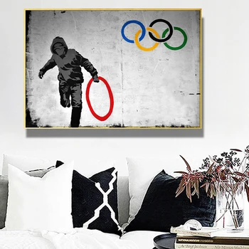 Abstrakti Banksy Surengti olimpinės Žaidynės Žiedas Grafiti Meno Tapybos Drobės Plakatai ir Spausdina Sienos Menas Nuotraukas Kambarį Namų Dekoro