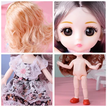 16CM Bjd Doll 1/12 3D Nekilnojamojo Akių Mielas Kūdikis Makiažas, Suknelė, Mados Drabužius Princesė Dress Žaislai Mergaitėms Dovana 