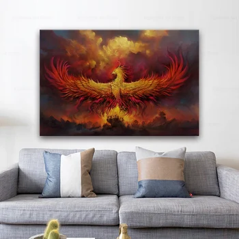 Gaisro phoenix paukščių dievo atgimimo fantazijos kambarį namo sienos meno dekoro medžio rėmo audinio plakatas