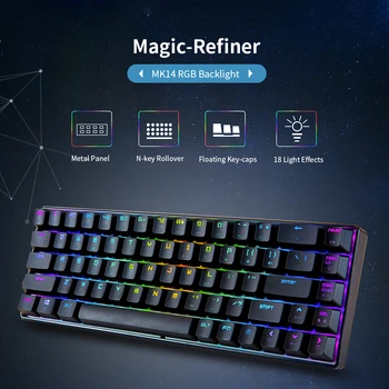Magija-Refiner MK14 RGB Apšvietimo Klaviatūra 68 Klavišus metalinę N-raktas Virtimo Žaidimų Klaviatūra Plūduriuojantis Raktas-kepurės 18 Šviesos Efektai
