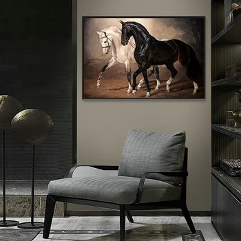 Drobė Spausdinti Arklių Tapybos Namų Dekoro Gyvūnų Sienos Meno Plakatai Black Horse Dekoratyvinis Nuotraukas Šiuolaikinio Gyvenimo Kambario Sienos Paveikslai