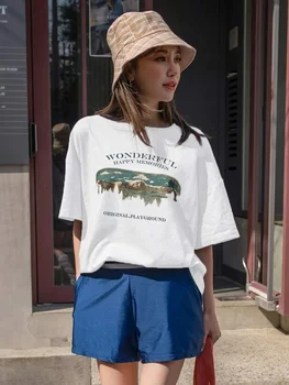 Vasaros Negabaritinių Marškinėliai Moterims 90-ųjų Retro Mados Grafika Marškinėlius Y2k Viršūnes Moterų Harajuku Trumpas Rankovės marškinėliai Stilingi Drabužiai