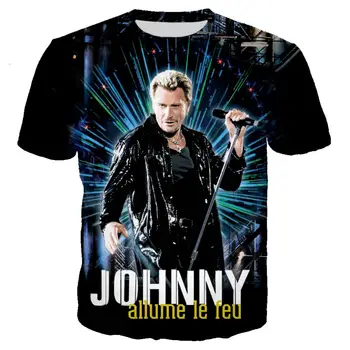 3D Atspausdintas Dainininkas Johnny Hallyday Marškinėliai Roko Marškinėlius Vyrų, Moterų Atsitiktinis Streetwear Hip-Hop Drabužius Harajuku Viršūnes Camiseta Hombre