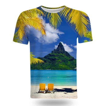 2021 naujas 3D spausdinimo atsitiktinis sun beach modelis T-shirt marškinėliai, gražus pajūrio peizažai linija