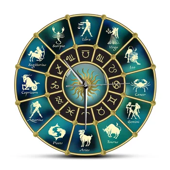 Ženklai Zodiako Akrilo Išjungti Aukso Mėlyna Horoskopas Ratas su Sieninis Laikrodis Žvaigždynas Astrologija Simbolis Namų Dekoro Sienos Žiūrėti