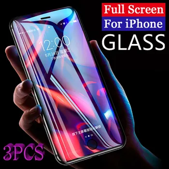3PCS šilkografija Grūdintas Stiklas iPhone 8 8Plus XS SE 2020 m. 12 Mini 11 12 Pro 11 12 Pro Max XR X XS MAX Ekranas Priekiniai filmas