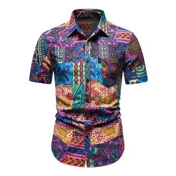 Afrikos Etninės Gėlių Spausdinti Havajų Marškinėliai Vyrams 2021 M. Vasaros Paplūdimio Trumpas Rankovės Medvilnės Shirt Mens Šalies Atsitiktinis Atostogų Drabužiai