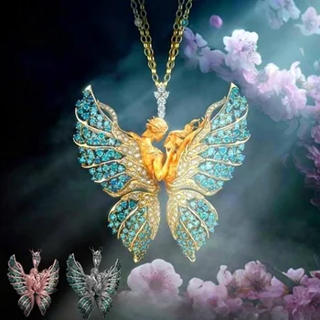 Pora Angelas Sparnų Karoliai Moterų Crystal Butterfly Karoliai Vėjo Vyrų ir Moterų Meilės Karoliai Dovana Žavesio Papuošalai