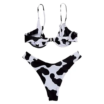 Seksualus 2021 Bikini Nustatyti Moterų Sexy Aukštos Krūties Priešingai nei Karvė Spausdinti Vamzdžio Viršaus Padalinta Bikini Nustatyti maudymosi kostiumėlis Vasaros Paplūdimio Bathwear