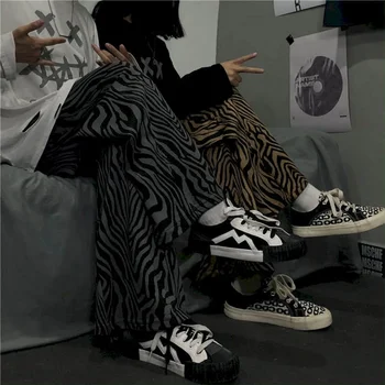 2021 m. pavasarį, rudenį, hip-hop, gatvės tamsus zebras modelio atsitiktinis kelnės plačios-kojų kelnės vyrams, moterims, tiesios kojos kelnės hipster