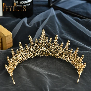 PHYLLIS A158 Aukso Nuotaka Crystal Crown Princess Šukuosena Gimtadienio Lankelis Vestuvių Plaukų Papuošalai, Vestuviniai Tiara Derliaus galvos Apdangalai