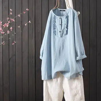2021 Elegantiškas Marškinėliai ZANZEA Pavasarį Moterys Pynimas Palaidinė Atsitiktinis ilgomis Rankovėmis Marškinėliai Moteriška Mygtuką Blusas Medvilnės Tunika