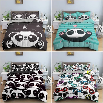 Panda Patalynės Komplektas Twin Juoda Balta Antklode Padengti Nustatyti Mielas Animacinių filmų Gyvūnų Modelio Panda Bear Patalynės Mergaitėms Berniukai Antklodė Padengti