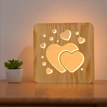 Meilė Širdies Mediena, Naktiniai staleliai, Lempa 3D Optinė Iliuzija Naktį Šviesos diodų (LED) Miegamojo Puošimas Valentino Dienos, Gimtadienio Dovanos Mergina Draugais