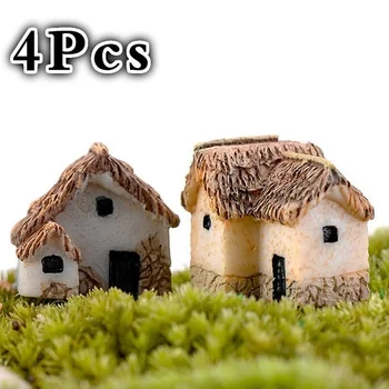 4Pcs Namas Miniatiūrinės Statulėlės, Pasakos Sodo Aksesuaras Namų Puošybai Animacinių filmų Gyvūnų Pastato Statula Dervos Amatų Lėlės Automobilį