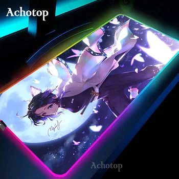 Anime Demon Slayer Kilimėlis Žaidimų Pelės Mygtukai RGB LED Žaidėjus Kilimėlis Kompiuterio Stalas Padmouse Klaviatūros Kamado Nezuko Locrkand manga kilimėlis