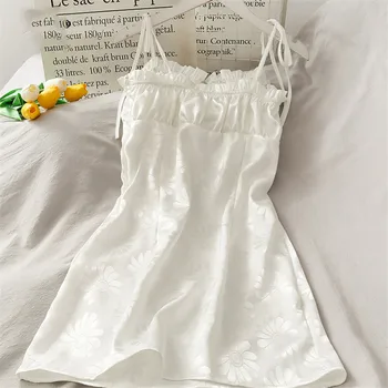 Seksualus Backless Rankovių Šalies Naktinis Klubas Wrap Mini Suknelė Moterims 2021 Naujų Korėjos Baltos Ramunės Žakardo Vasaros Suknelė Vestidos