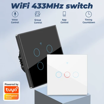 10A TUYA WiFi+433MHZ Smart Touch Jungiklis Namų Šviesos Sienos Mygtuką Alexa 