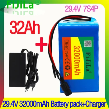 29V 32Ah 18650 lithium ion battery pack 7S4P 24V Electric bicycle motor/scooter rechargeable battery with 15A bms valdiklių turinčių išėjimo +29.4 V Charger