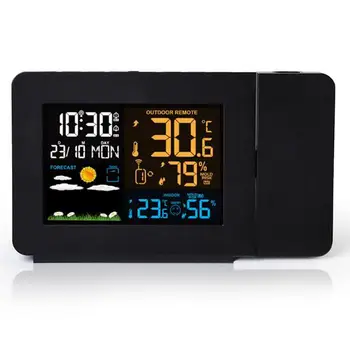 Projekcijos Laikrodis su Lauko temperatūros Jutiklis LCD Ekranas, Projektorius, šviesos srautą galima reguliuoti Laikrodis su Temperatūra, Oro Drėgnumas
