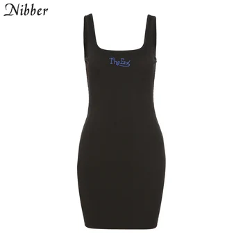 Nibber Vasaros Sportiškas Vientisos Spalvos Išsiuvinėta Raidė Moteris Mini Suknelė Aikštėje Apykaklės 2021 Atsitiktinis Sukienka Streetwear Vest Suknelė