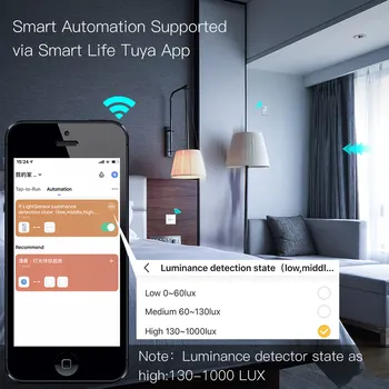 WiFi Smart Šviesos Jutiklis Tuya Smart Gyvenimo App Kontrolės Apšvietimas, Apšvietimo Jutiklį, Detektorių, AI Automatikos 1000LUX 12V Max