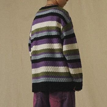 Moterų Megztinis Spalvinga Dryžuotas Megztinis Gėlių Siuvinėjimas Pora Vintage Džemperiai Baggy Harajuku Kasetėmis In Chic O-kaklo Trikotažas