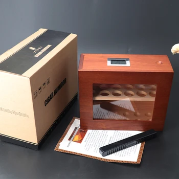 Xifei Medienos Cigarų Humidoras Lange Matomas Stiklo Rūkymo Reikmenys Unikalaus Dizaino Cigarečių Atveju Su Drėgmėmačiu Už Cohiba