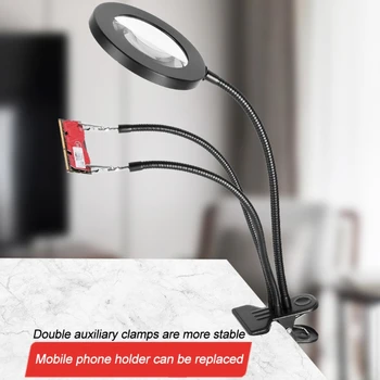 10X LED Lempos 360°Lankstus Telefono Laikiklis Metalo Apkabos, Lempa Didinamojo 3 Spalvų Režimų Apšviestas didinamasis stiklas Selfie Šviesos Žiedas
