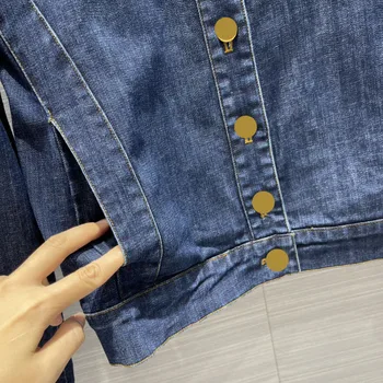 Gražus Džinsinis Striukės Moterims Rudens Pradžioje 2021 Atvartas ilgomis Rankovėmis Mėlyna Džinsinio audinio Švarkai Prabangos Prekės ženklo 3D Supjaustyti Slim Džinsai Švarkai