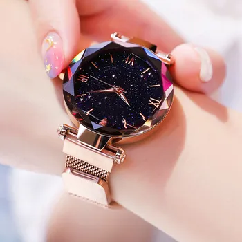 Reloj Mujer Prabanga Žvaigždėtas Dangus Moterų Laikrodžiai Magnetinio Tinklelio Diržo Juosta Žiūrėti Moterų Mados Suknelė Laikrodį Zegarek Damski