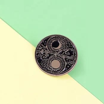 Saulė ir Mėnulis su Debesies Žvaigždės sunku emalio pin Yin yang Day n Night mygtuką Ženklelis