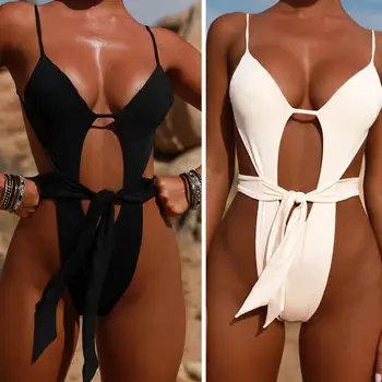 GNIM Seksualus Backless Bikini maudymosi Kostiumėliai Moterims 2019 vientisas Tvarstis maudymosi kostiumėlį, Kietas Paplūdimio Maudymosi Kostiumą, Moterims, Balta Ir Juoda