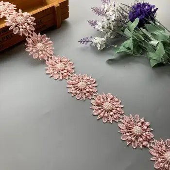 10x Pink Pearl Rankų darbo Zawalcowany Gėlių Išsiuvinėti Nėriniai Apdailos Juostelės dvisluoksnį Aplikacijos Suknelė 